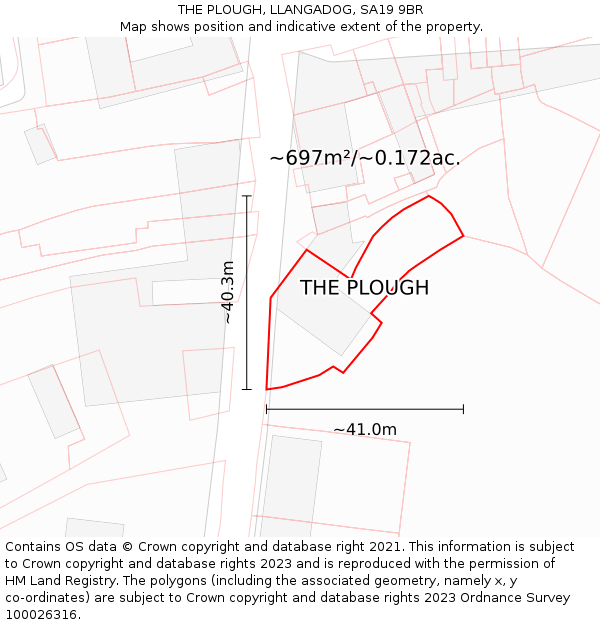 THE PLOUGH, LLANGADOG, SA19 9BR: Plot and title map