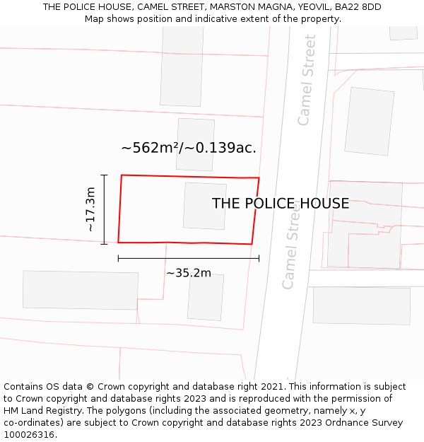 THE POLICE HOUSE, CAMEL STREET, MARSTON MAGNA, YEOVIL, BA22 8DD: Plot and title map