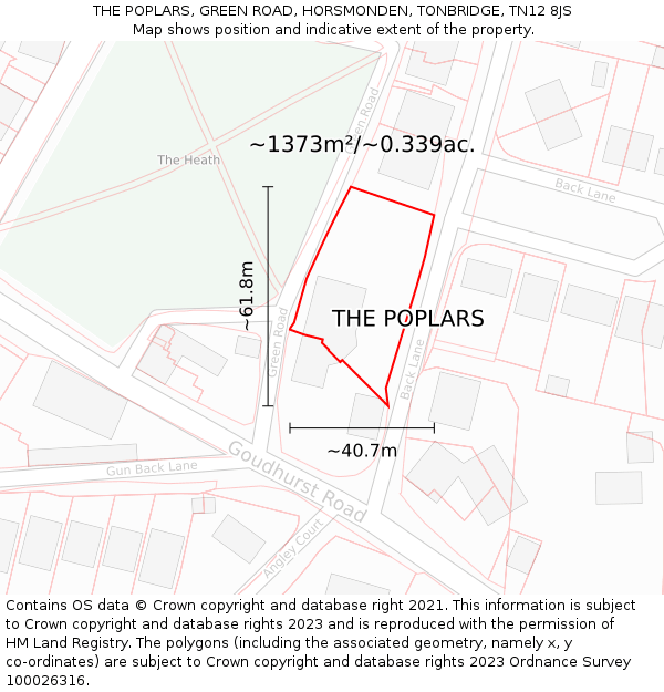 THE POPLARS, GREEN ROAD, HORSMONDEN, TONBRIDGE, TN12 8JS: Plot and title map