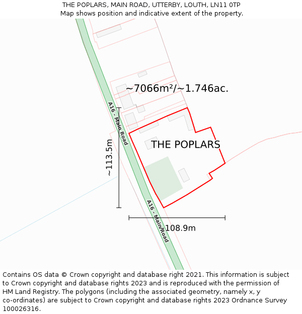 THE POPLARS, MAIN ROAD, UTTERBY, LOUTH, LN11 0TP: Plot and title map