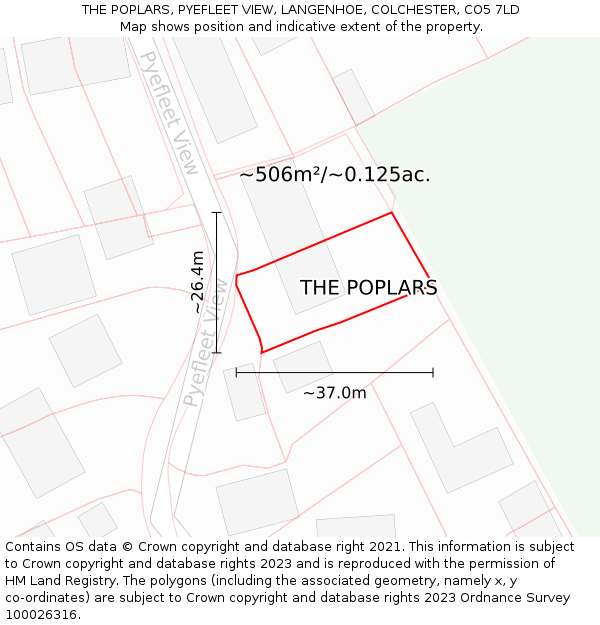 THE POPLARS, PYEFLEET VIEW, LANGENHOE, COLCHESTER, CO5 7LD: Plot and title map