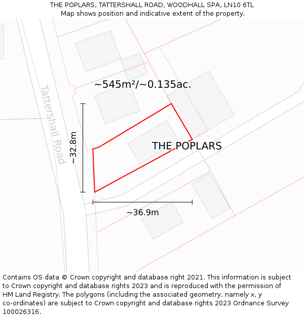 THE POPLARS, TATTERSHALL ROAD, WOODHALL SPA, LN10 6TL: Plot and title map