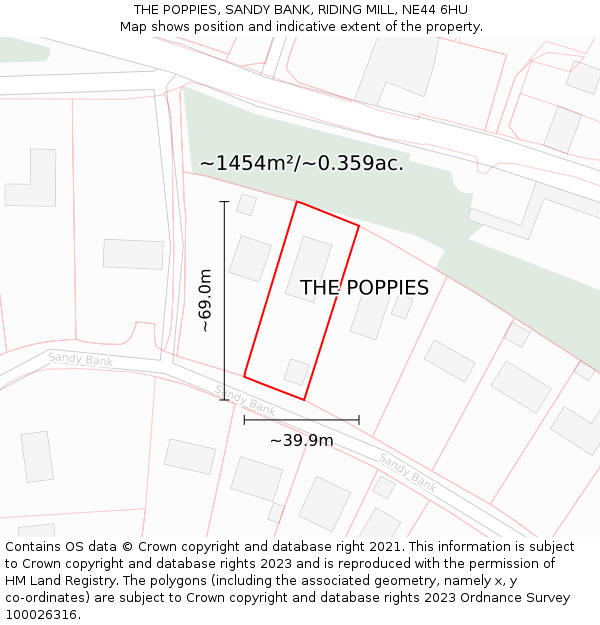 THE POPPIES, SANDY BANK, RIDING MILL, NE44 6HU: Plot and title map