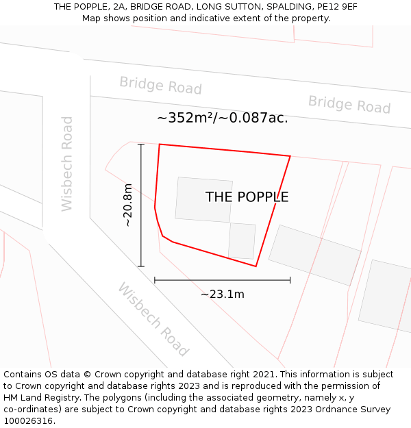 THE POPPLE, 2A, BRIDGE ROAD, LONG SUTTON, SPALDING, PE12 9EF: Plot and title map