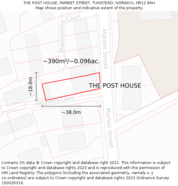 THE POST HOUSE, MARKET STREET, TUNSTEAD, NORWICH, NR12 8AH: Plot and title map