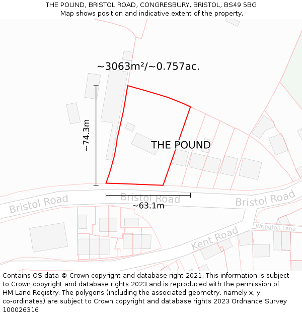 THE POUND, BRISTOL ROAD, CONGRESBURY, BRISTOL, BS49 5BG: Plot and title map