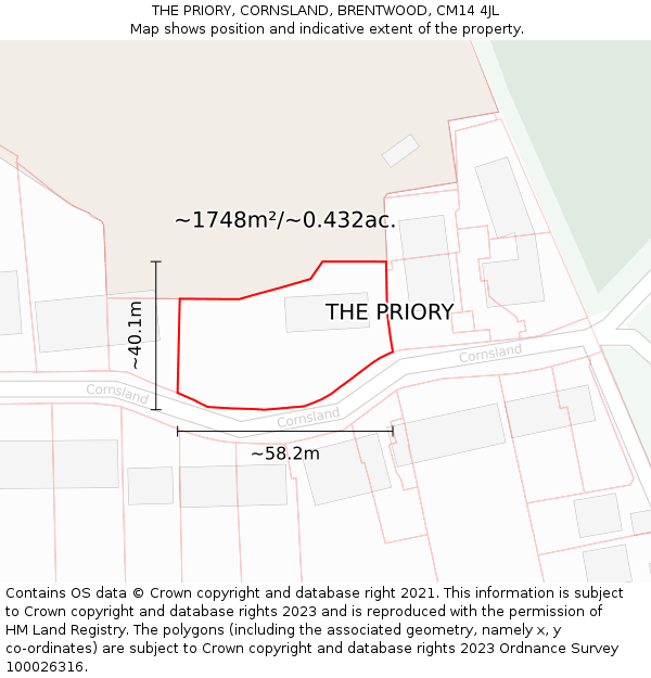THE PRIORY, CORNSLAND, BRENTWOOD, CM14 4JL: Plot and title map