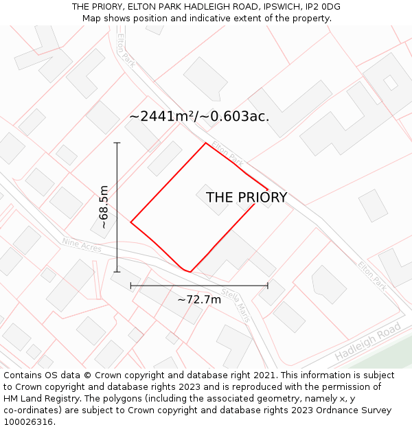 THE PRIORY, ELTON PARK HADLEIGH ROAD, IPSWICH, IP2 0DG: Plot and title map