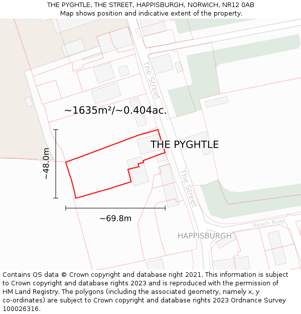 THE PYGHTLE, THE STREET, HAPPISBURGH, NORWICH, NR12 0AB: Plot and title map