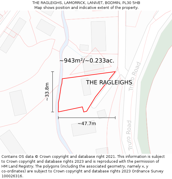 THE RAGLEIGHS, LAMORRICK, LANIVET, BODMIN, PL30 5HB: Plot and title map