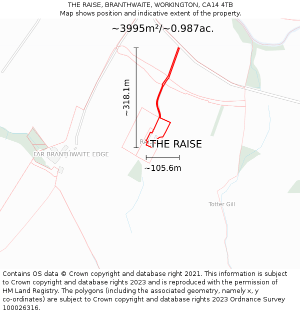 THE RAISE, BRANTHWAITE, WORKINGTON, CA14 4TB: Plot and title map