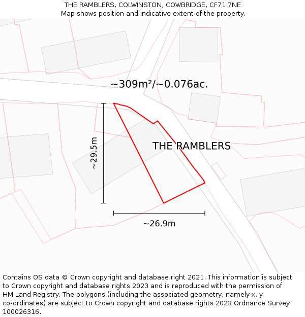 THE RAMBLERS, COLWINSTON, COWBRIDGE, CF71 7NE: Plot and title map