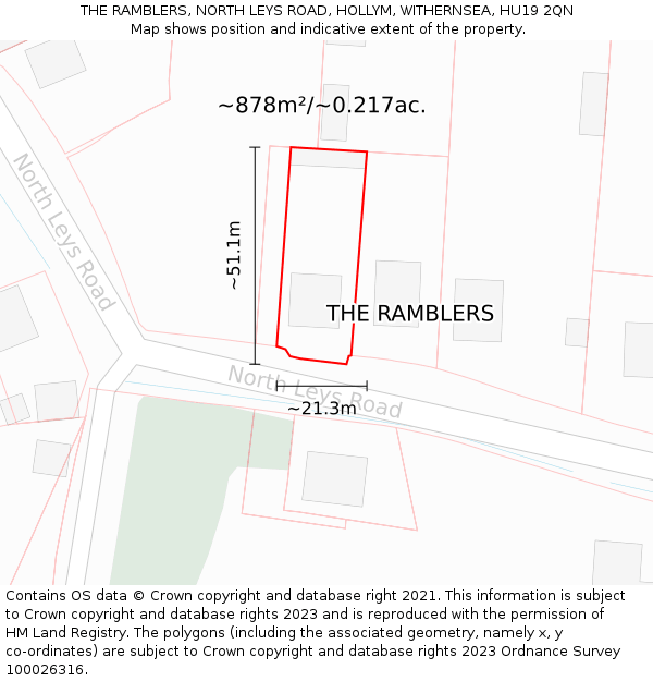 THE RAMBLERS, NORTH LEYS ROAD, HOLLYM, WITHERNSEA, HU19 2QN: Plot and title map