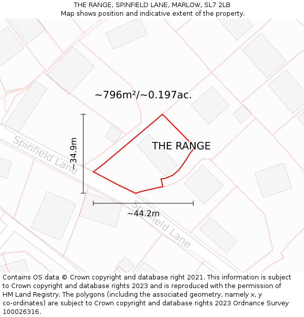 THE RANGE, SPINFIELD LANE, MARLOW, SL7 2LB: Plot and title map