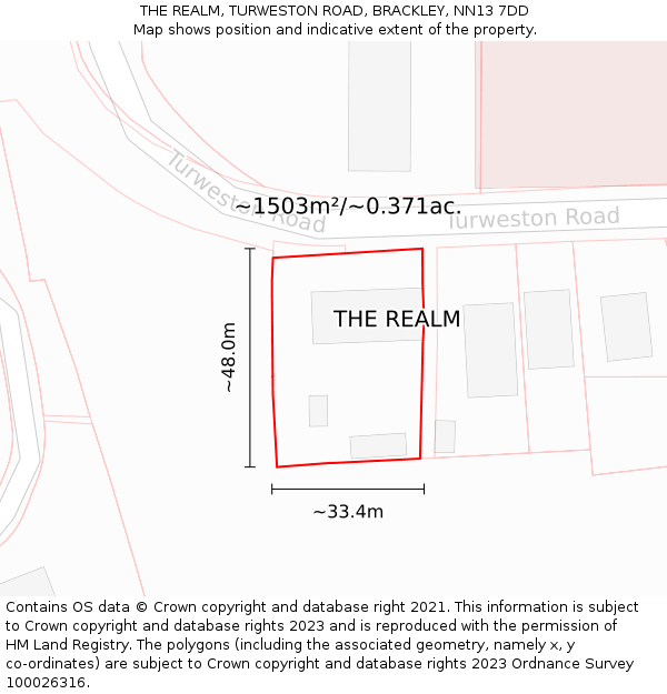 THE REALM, TURWESTON ROAD, BRACKLEY, NN13 7DD: Plot and title map