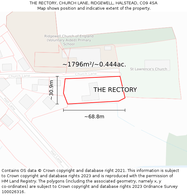 THE RECTORY, CHURCH LANE, RIDGEWELL, HALSTEAD, CO9 4SA: Plot and title map