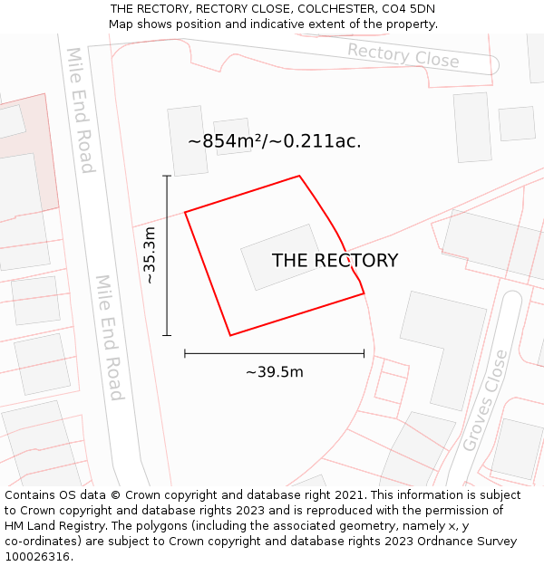 THE RECTORY, RECTORY CLOSE, COLCHESTER, CO4 5DN: Plot and title map