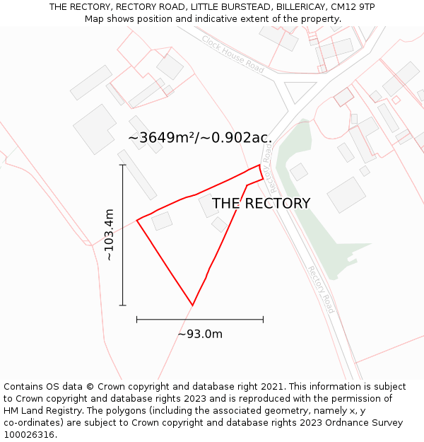 THE RECTORY, RECTORY ROAD, LITTLE BURSTEAD, BILLERICAY, CM12 9TP: Plot and title map