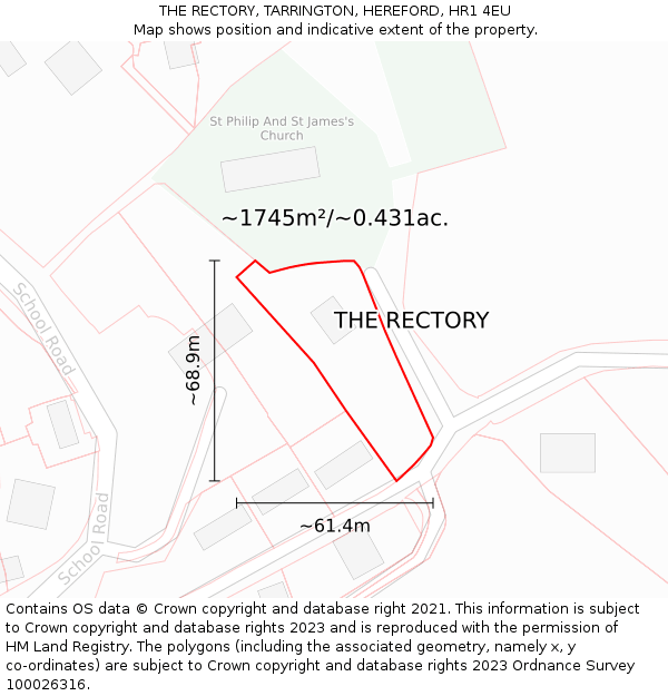 THE RECTORY, TARRINGTON, HEREFORD, HR1 4EU: Plot and title map