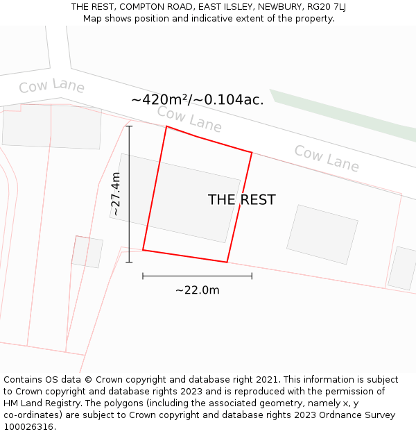 THE REST, COMPTON ROAD, EAST ILSLEY, NEWBURY, RG20 7LJ: Plot and title map