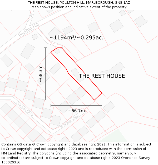THE REST HOUSE, POULTON HILL, MARLBOROUGH, SN8 1AZ: Plot and title map