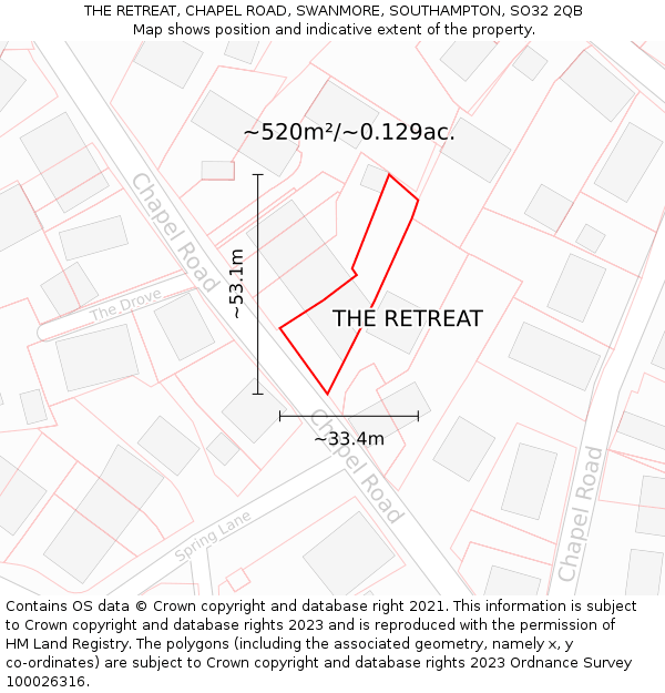 THE RETREAT, CHAPEL ROAD, SWANMORE, SOUTHAMPTON, SO32 2QB: Plot and title map