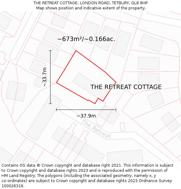THE RETREAT COTTAGE, LONDON ROAD, TETBURY, GL8 8HP: Plot and title map