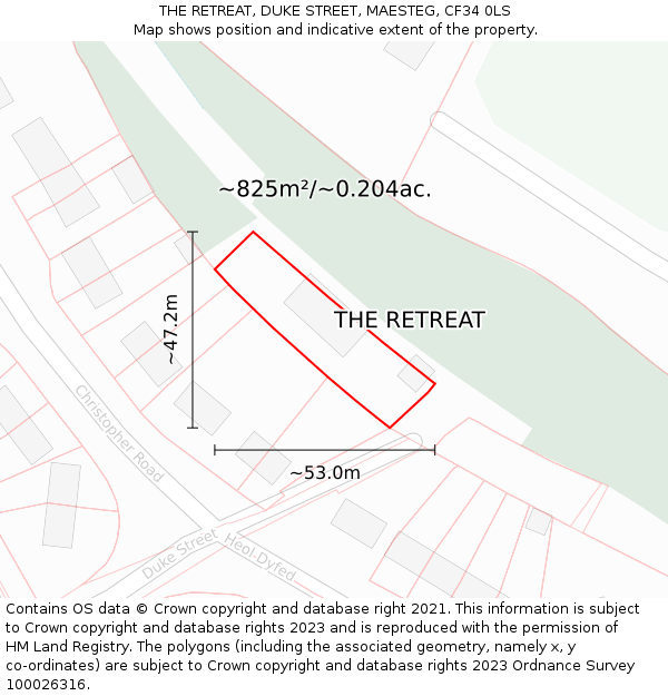 THE RETREAT, DUKE STREET, MAESTEG, CF34 0LS: Plot and title map