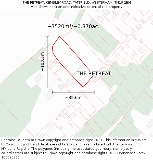 THE RETREAT, KEMSLEY ROAD, TATSFIELD, WESTERHAM, TN16 2BH: Plot and title map