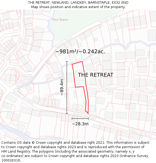 THE RETREAT, NEWLAND, LANDKEY, BARNSTAPLE, EX32 0ND: Plot and title map