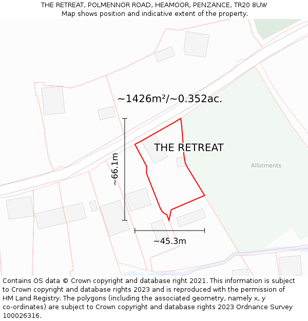 THE RETREAT, POLMENNOR ROAD, HEAMOOR, PENZANCE, TR20 8UW: Plot and title map