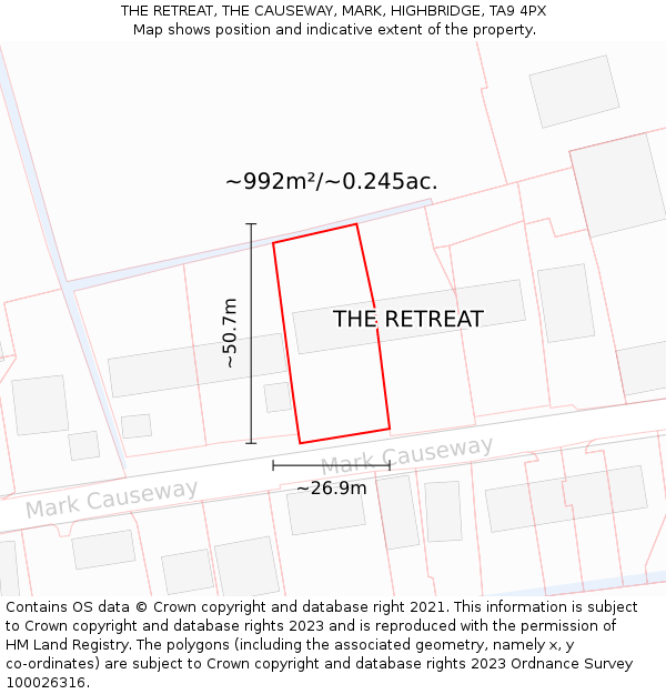 THE RETREAT, THE CAUSEWAY, MARK, HIGHBRIDGE, TA9 4PX: Plot and title map