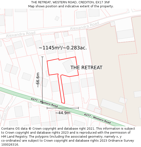 THE RETREAT, WESTERN ROAD, CREDITON, EX17 3NF: Plot and title map