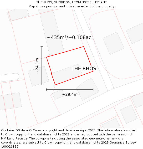 THE RHOS, SHOBDON, LEOMINSTER, HR6 9NE: Plot and title map