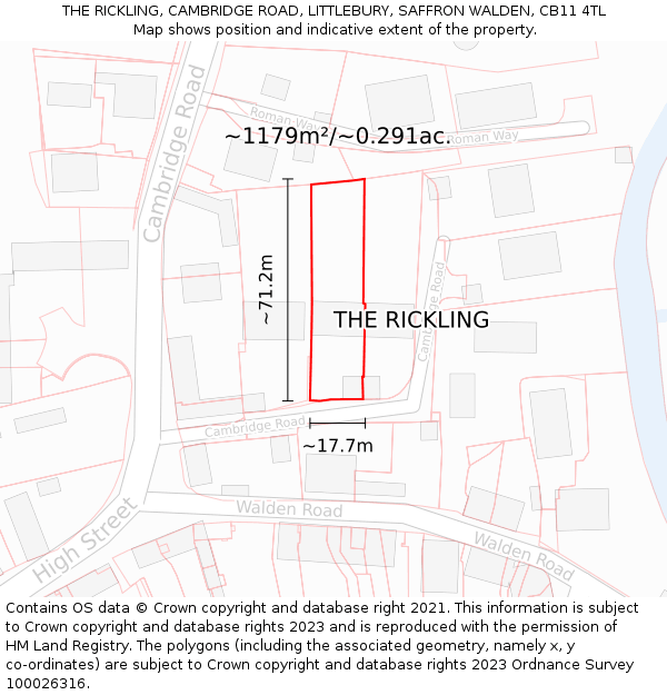 THE RICKLING, CAMBRIDGE ROAD, LITTLEBURY, SAFFRON WALDEN, CB11 4TL: Plot and title map