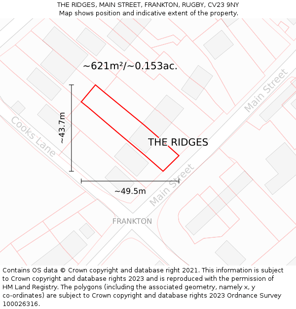 THE RIDGES, MAIN STREET, FRANKTON, RUGBY, CV23 9NY: Plot and title map