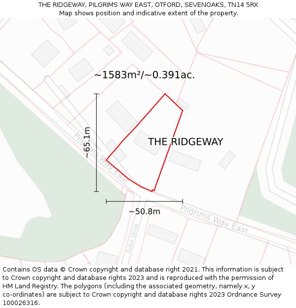 THE RIDGEWAY, PILGRIMS WAY EAST, OTFORD, SEVENOAKS, TN14 5RX: Plot and title map
