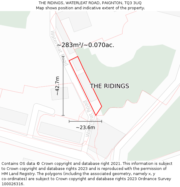 THE RIDINGS, WATERLEAT ROAD, PAIGNTON, TQ3 3UQ: Plot and title map