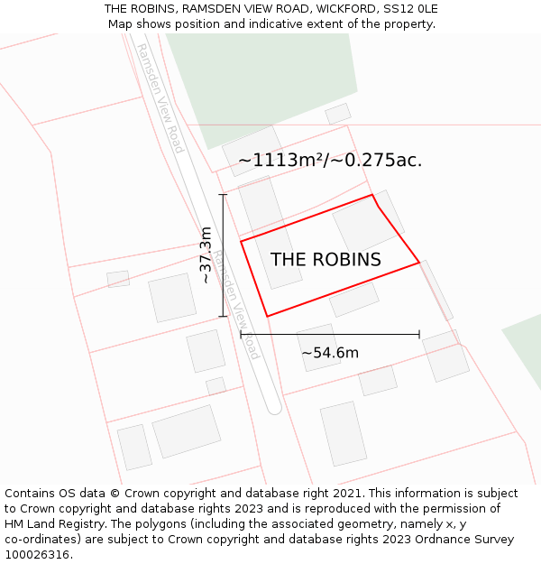 THE ROBINS, RAMSDEN VIEW ROAD, WICKFORD, SS12 0LE: Plot and title map