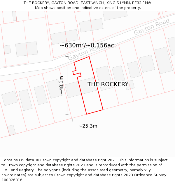 THE ROCKERY, GAYTON ROAD, EAST WINCH, KING'S LYNN, PE32 1NW: Plot and title map
