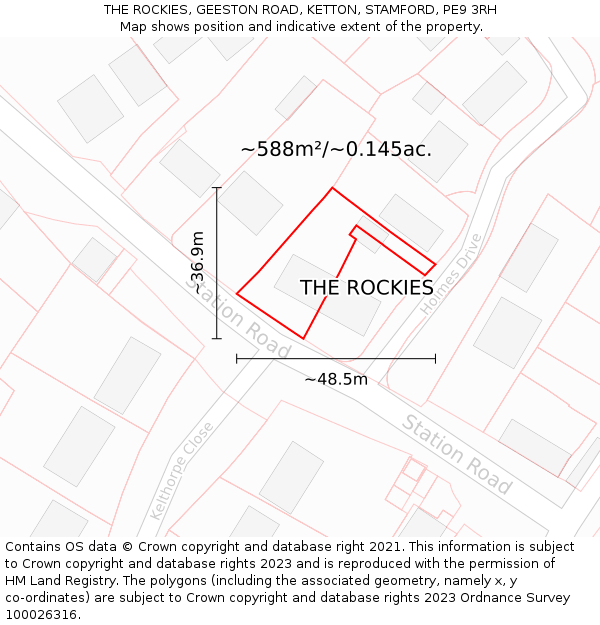 THE ROCKIES, GEESTON ROAD, KETTON, STAMFORD, PE9 3RH: Plot and title map