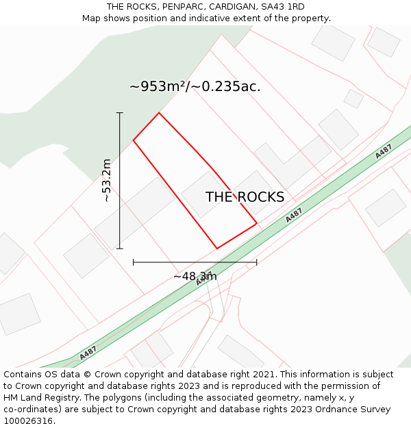 THE ROCKS, PENPARC, CARDIGAN, SA43 1RD: Plot and title map