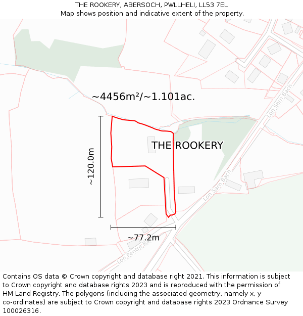 THE ROOKERY, ABERSOCH, PWLLHELI, LL53 7EL: Plot and title map