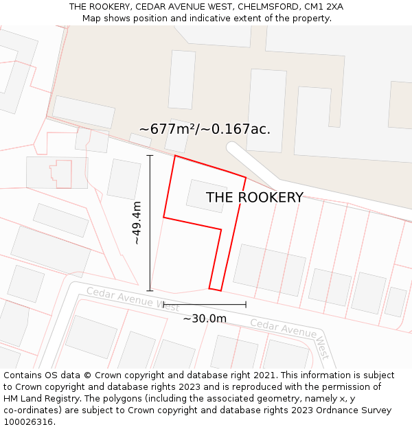 THE ROOKERY, CEDAR AVENUE WEST, CHELMSFORD, CM1 2XA: Plot and title map