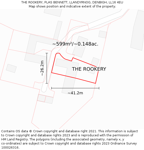 THE ROOKERY, PLAS BENNETT, LLANDYRNOG, DENBIGH, LL16 4EU: Plot and title map