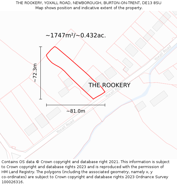 THE ROOKERY, YOXALL ROAD, NEWBOROUGH, BURTON-ON-TRENT, DE13 8SU: Plot and title map