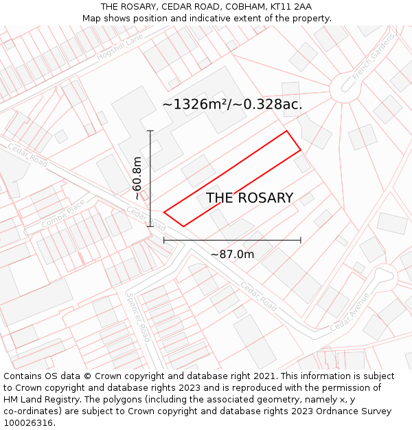 THE ROSARY, CEDAR ROAD, COBHAM, KT11 2AA: Plot and title map