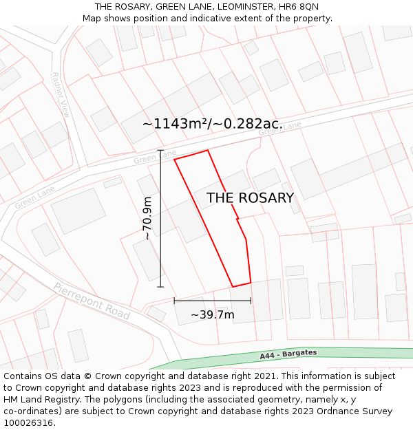 THE ROSARY, GREEN LANE, LEOMINSTER, HR6 8QN: Plot and title map