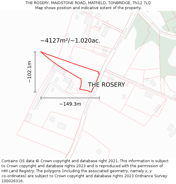 THE ROSERY, MAIDSTONE ROAD, MATFIELD, TONBRIDGE, TN12 7LQ: Plot and title map