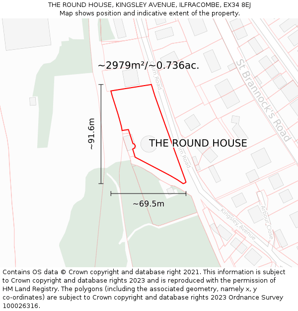 THE ROUND HOUSE, KINGSLEY AVENUE, ILFRACOMBE, EX34 8EJ: Plot and title map